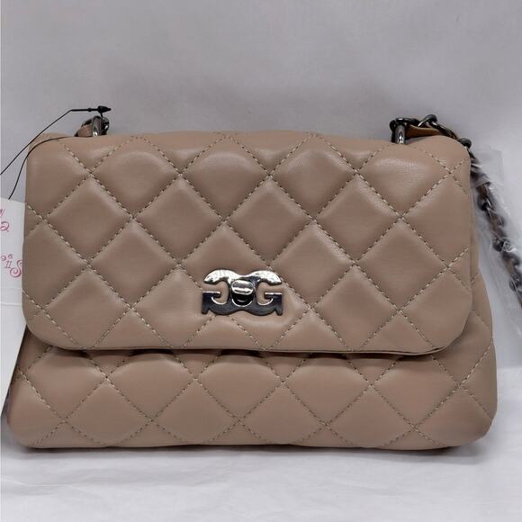 Gilda Paris Mini Quilted Messenger Bag Crossbody Shoulder Bag Taupe Party - Picture 2 of 11